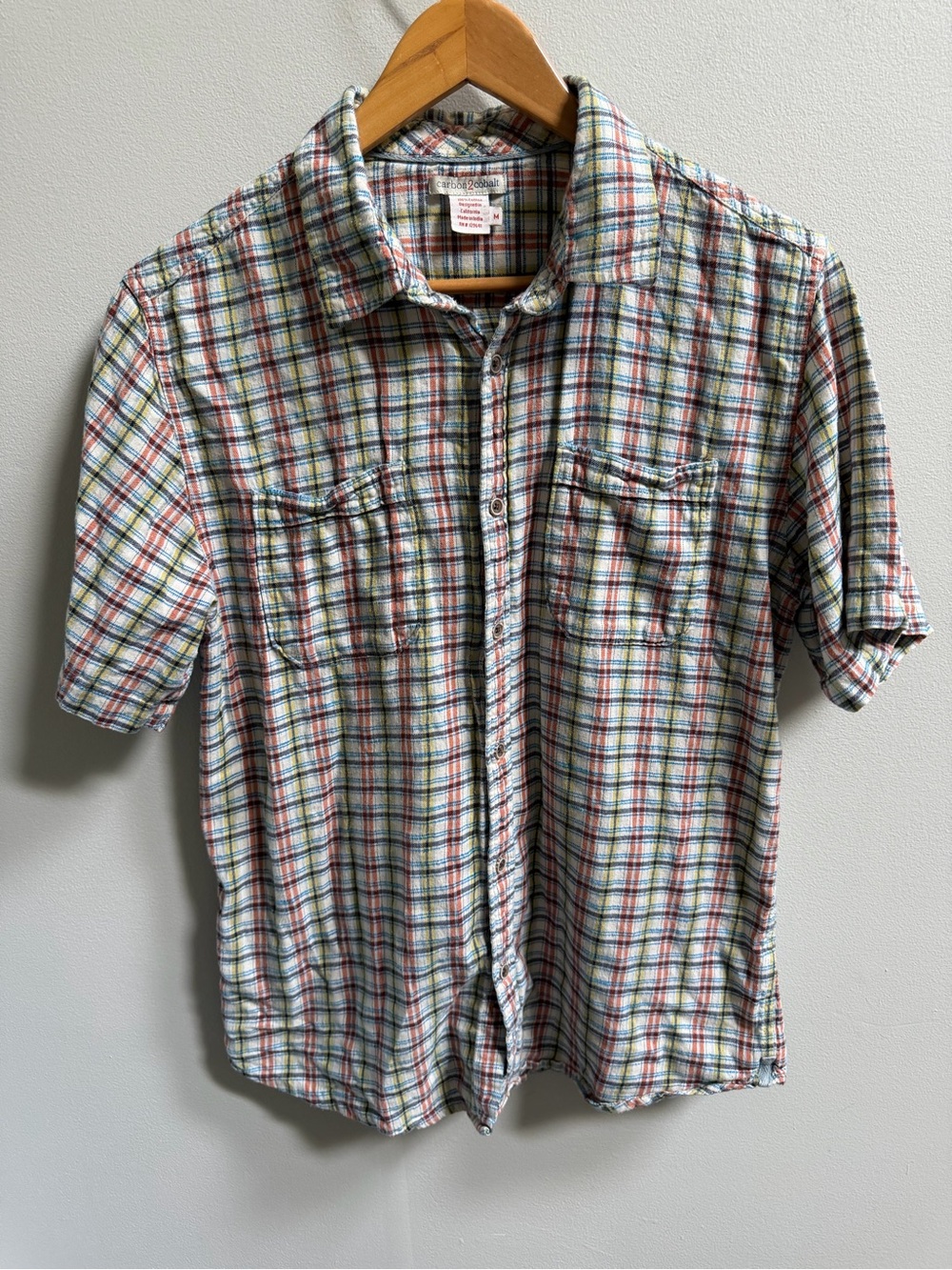Carbon2Cobalt‎ Men’s Plaid Camp Shirt Coastal Prep Beach Resort Summer Cotton M